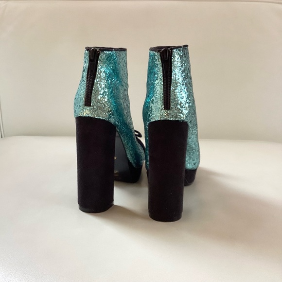 ASOS ASTRID Blue/Black Sequin Heel Booties SZ 7 - Picture 5 of 8